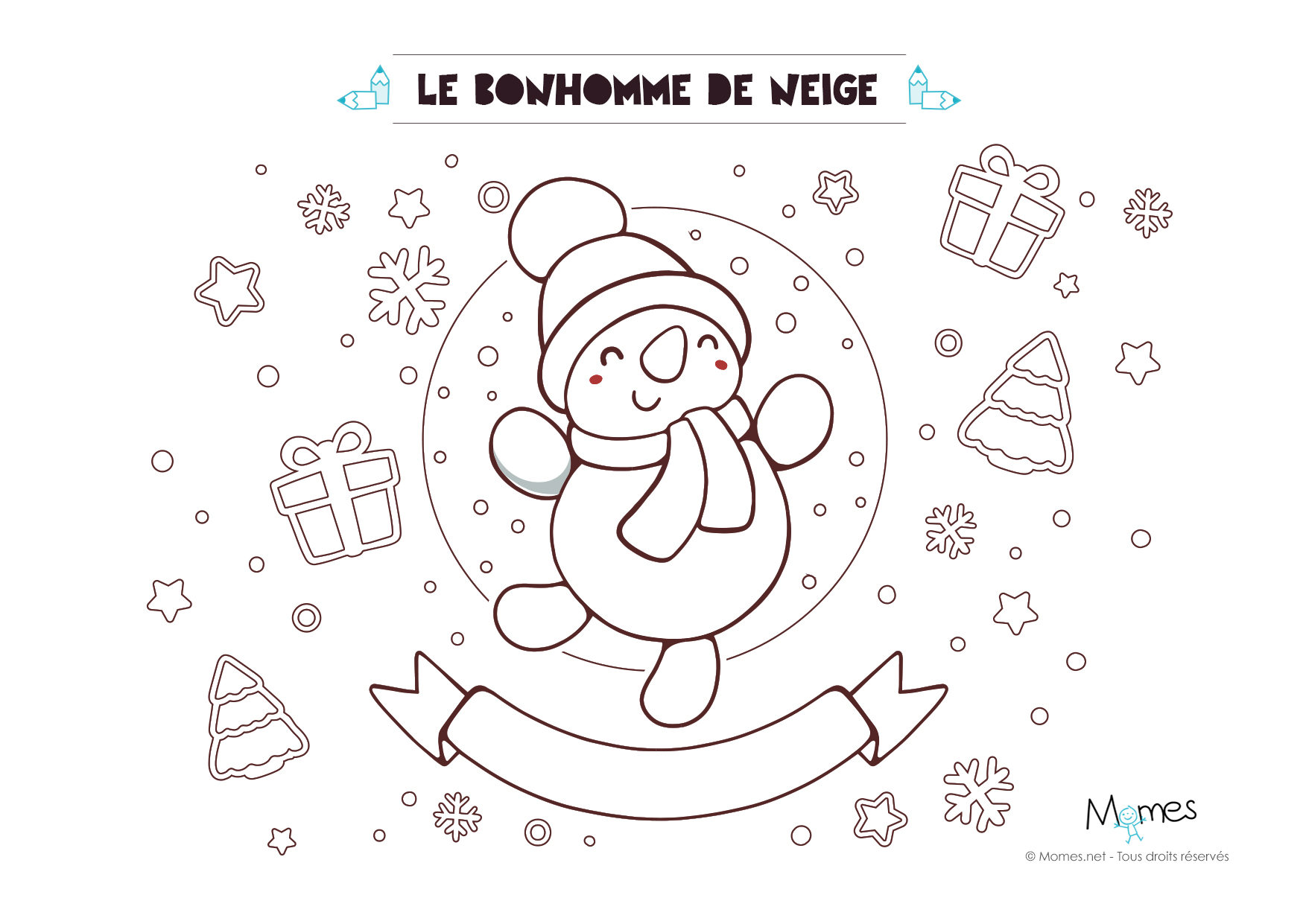 Coloriage de Noël : le bonhomme de neige - Momes.net