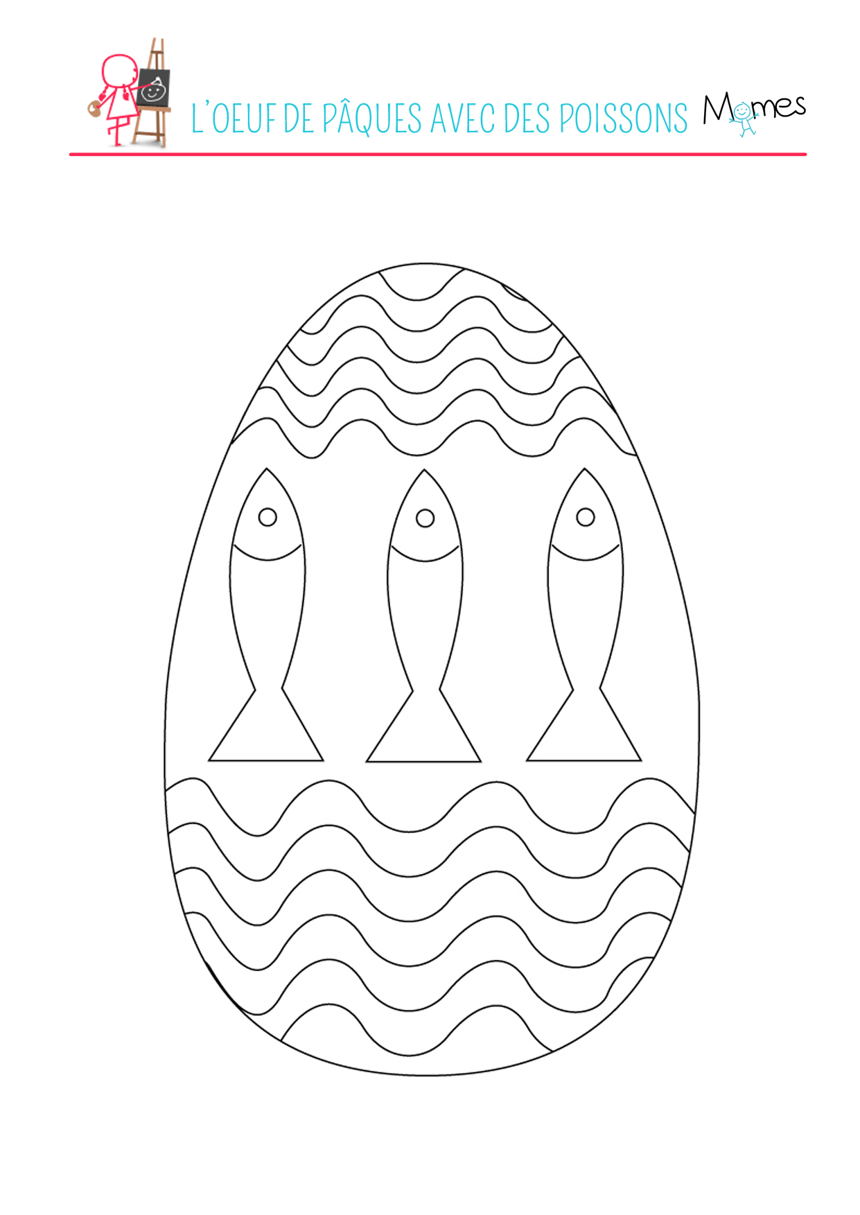 Coloriage de l Å“uf de P¢ques avec des poissons